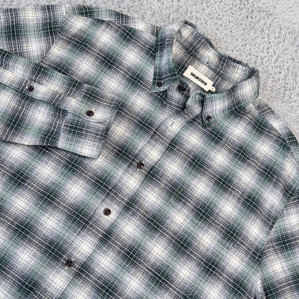 Taylor Stitch The Jack Shirt Mens 44 XL Green Spruce Nep Plaid Button Down